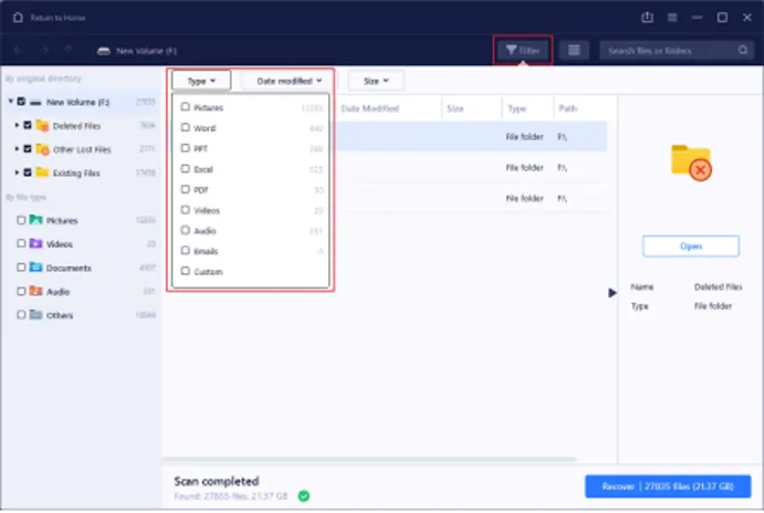 easeus data recovery select file