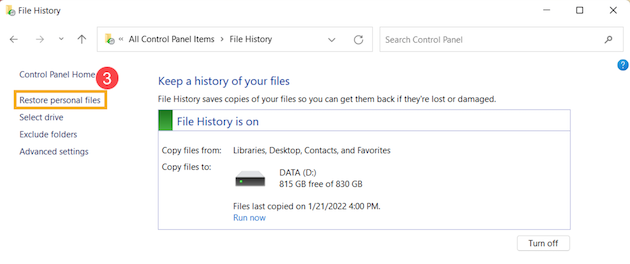 file history restore