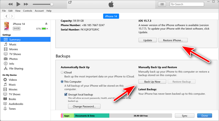 itunes backup and restore