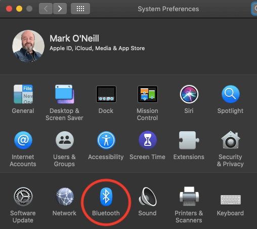 Bluetooth in System Preferences 