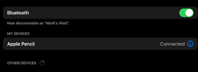 Apple Pencil listed in My Devices