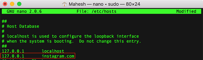 instagram.com in terminal window