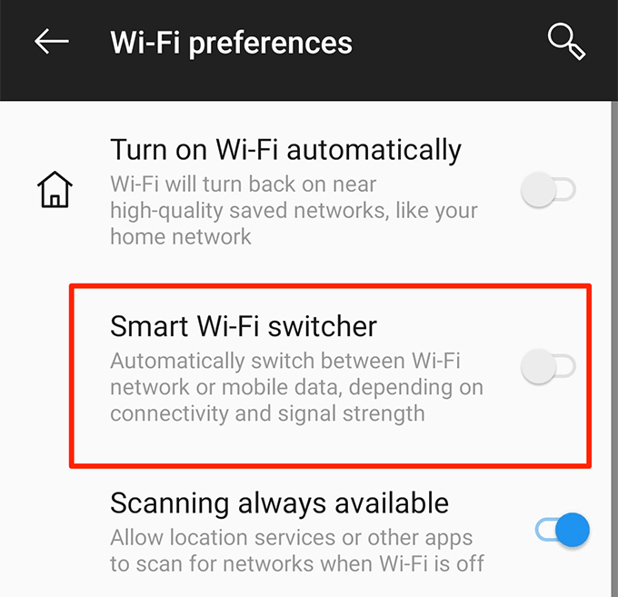 Smart Wi-Fi switcher toggled to off