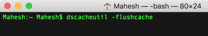 Terminal window with command dscacheutil -flushcache