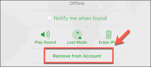 Remove from Account button in Find My iPhone