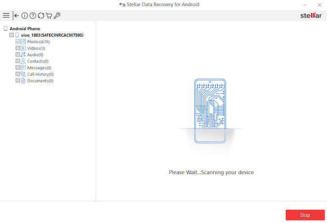 Stellar Data Recovery for Android scanning