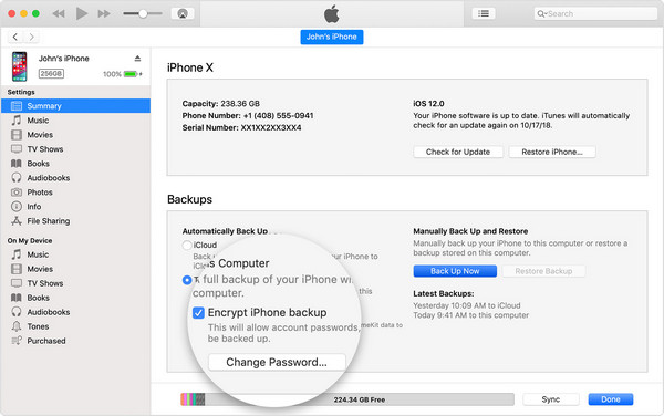 how to restore iphone backup password